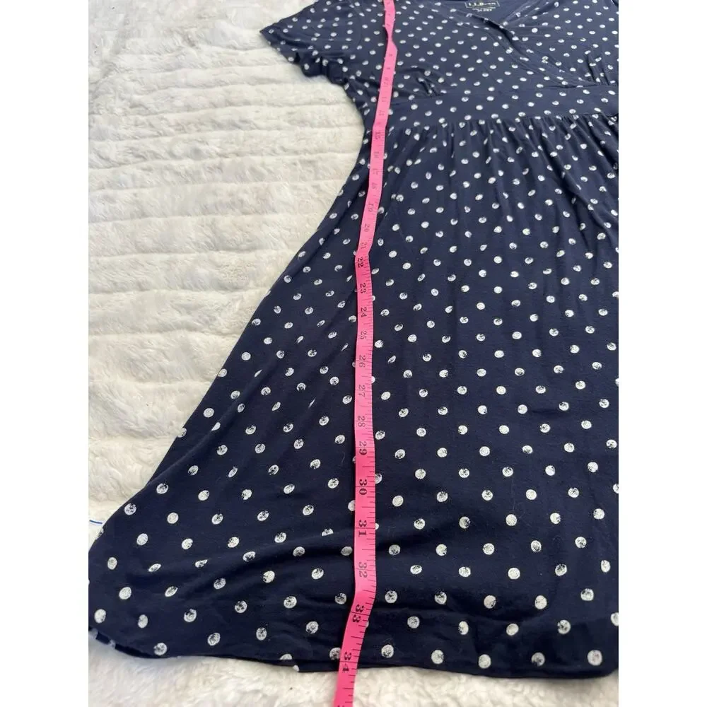 L.L.Bean Blue White Polka Dot Fit & Flare V-Neck Short Sleeve Dress M Pet - Picture 4 of 5